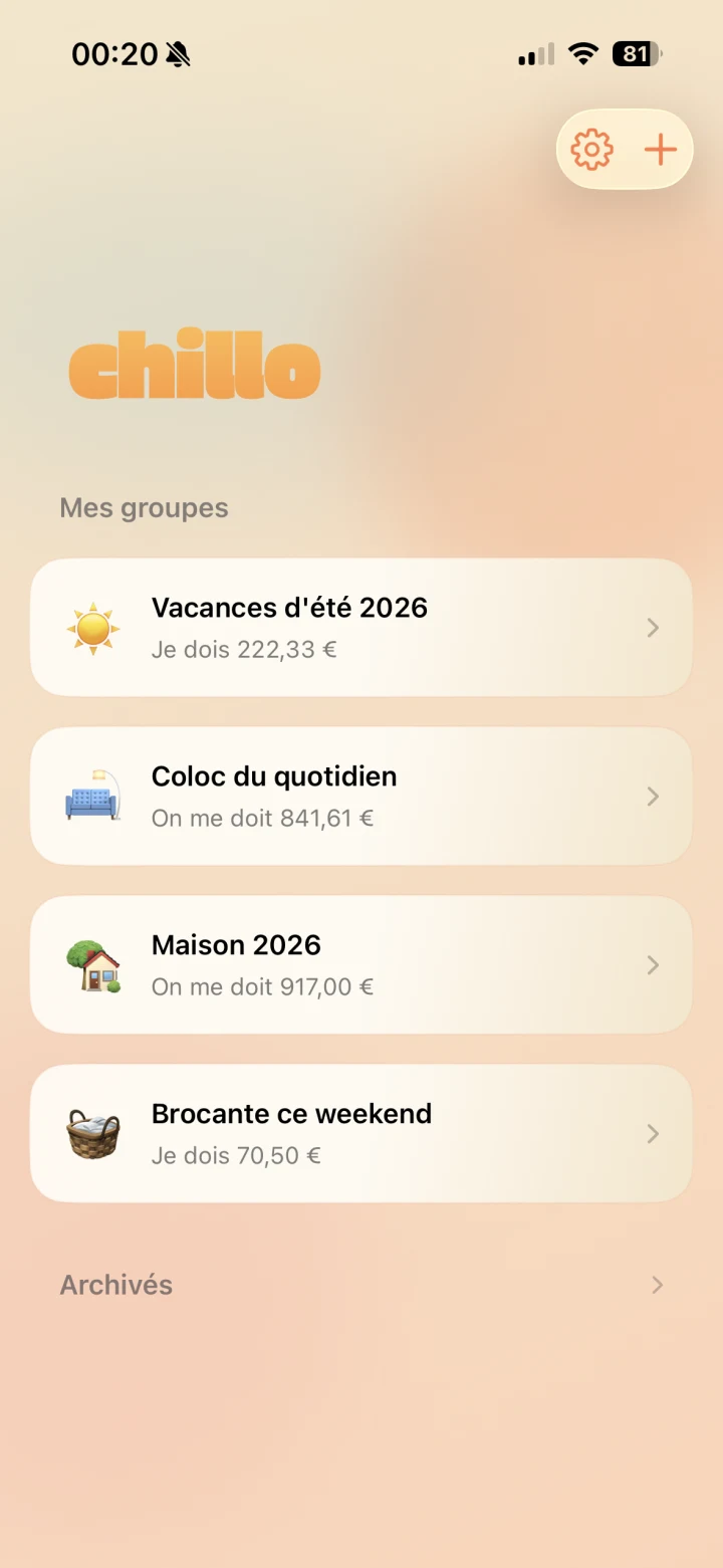 Liste des groupes Chillo sur iPhone